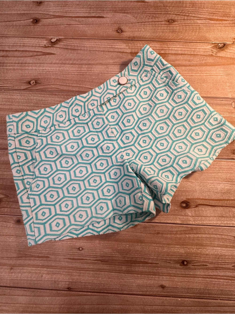 Trina Turk Corbin Aqua White Geometric Jacquard Shorts Size 2